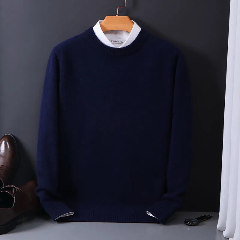 Premium men's crew neck knit sweater, a versatile long sleeve option for modern mens fashion.