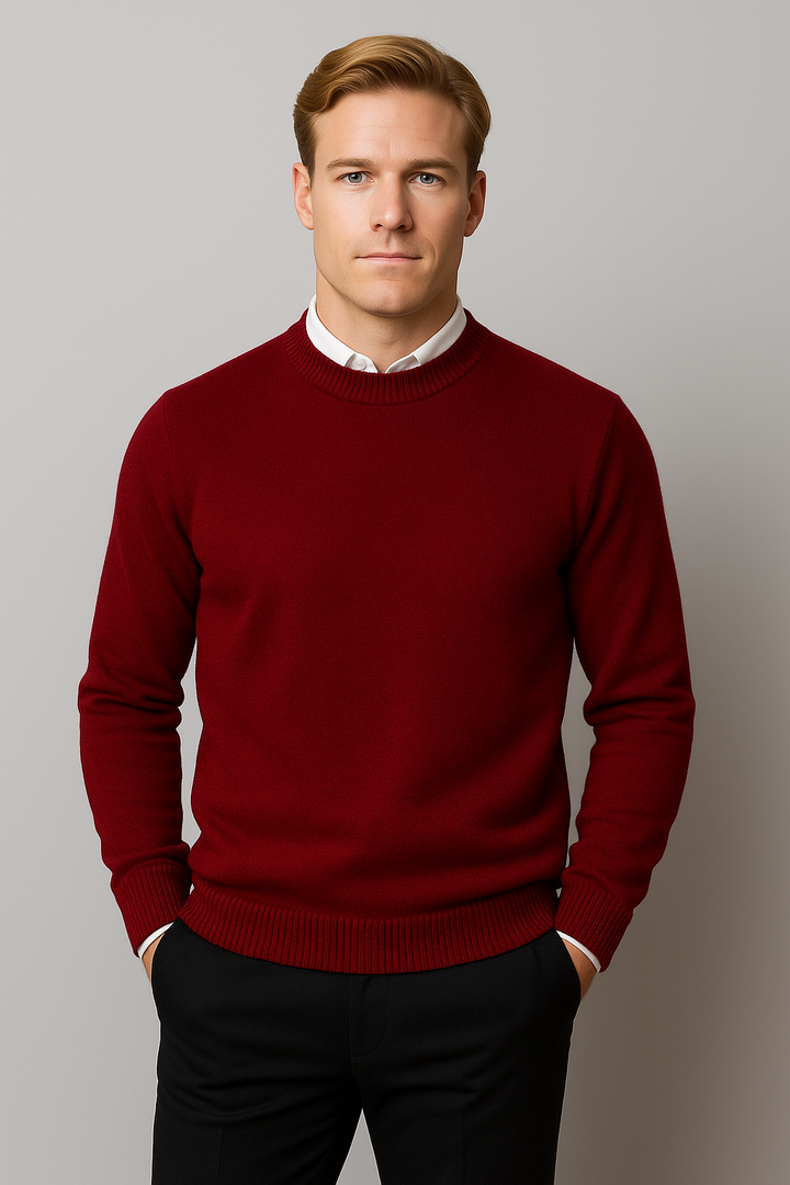Men's classic crew neck sweater, high-quality knitwear for comfortable and stylish winter casual wear.