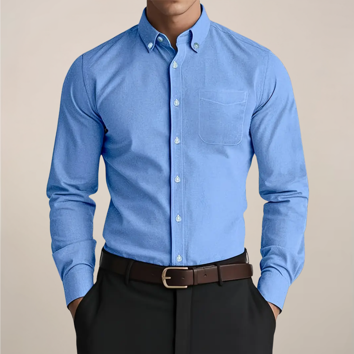 Men's versatile long sleeve button-up shirt, designed for a smart casual, everyday, or professional workwear style.