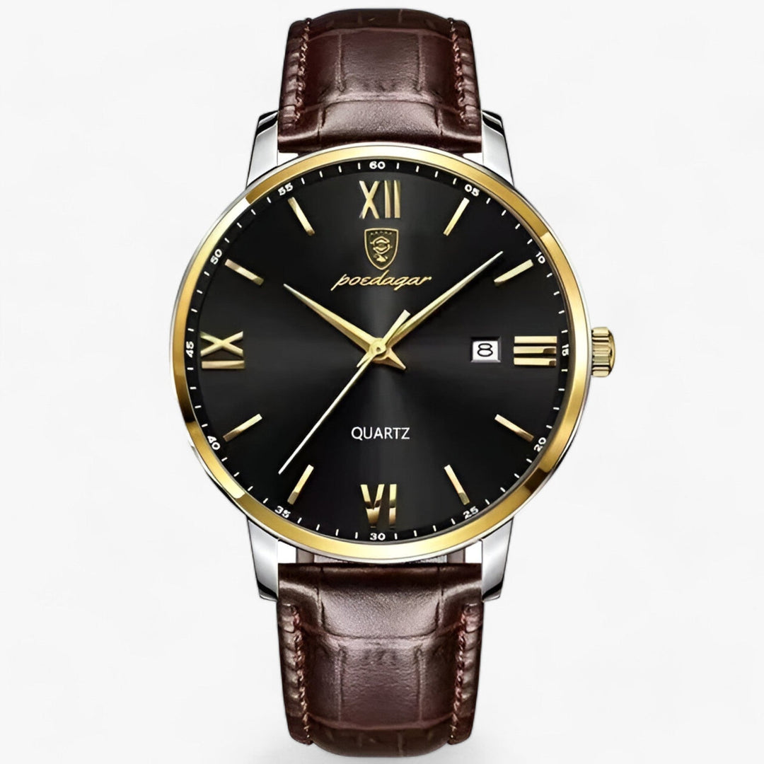 Versatile men's classic quartz wrist watch featuring a sleek design and premium genuine leather strap.