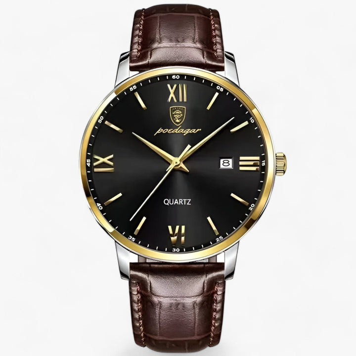 Versatile men's classic quartz wrist watch featuring a sleek design and premium genuine leather strap.
