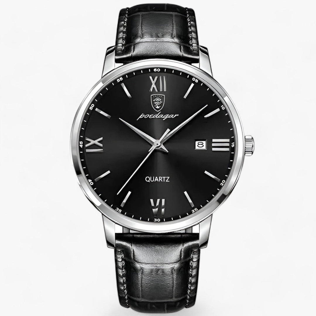 Stylish men's fashion watch: classic quartz movement, genuine leather band, and versatile design.