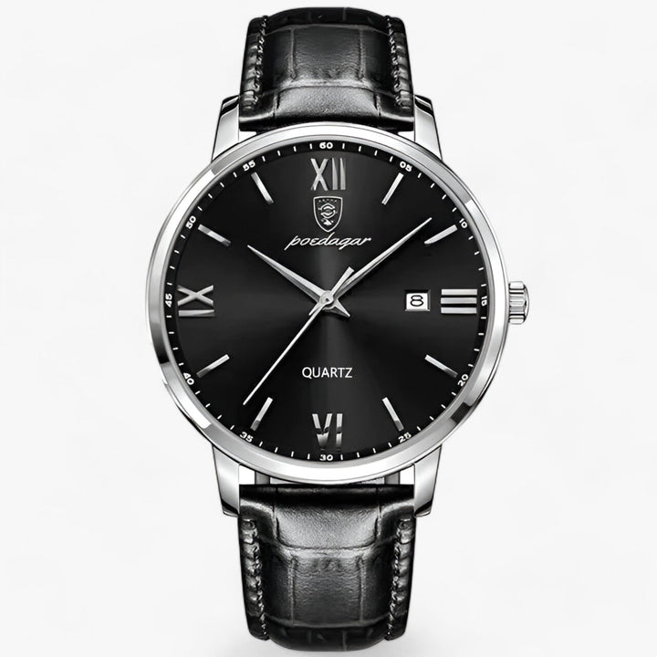 Stylish men's fashion watch: classic quartz movement, genuine leather band, and versatile design.