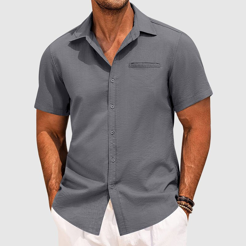 Smart casual men's short sleeve shirt. Button-down design with chest pocket, perfect for summer style.