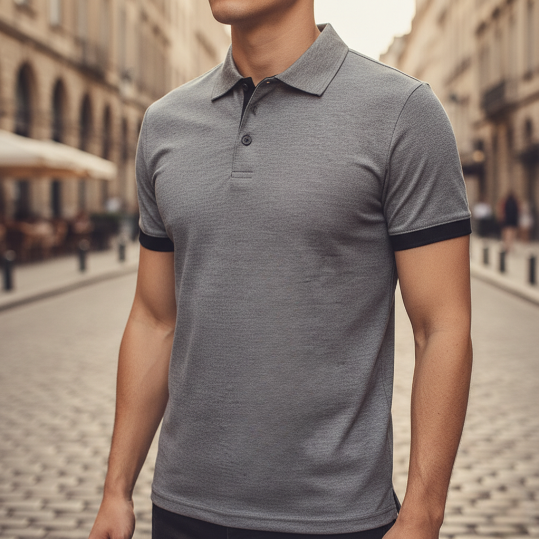 Solid color men's classic polo shirt, durable & comfortable for daily wear.