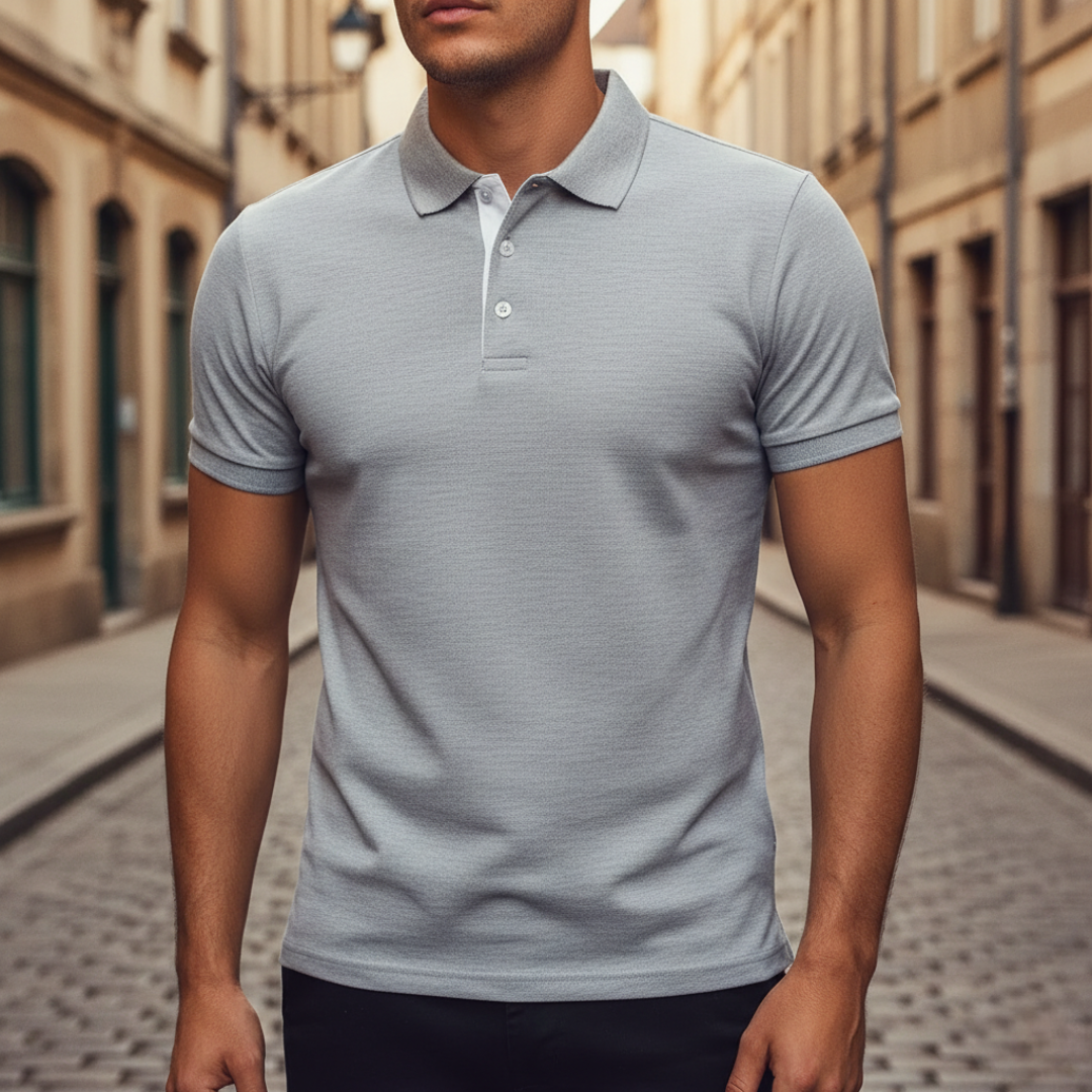 Men's casual short sleeve polo, essential for a comfortable, smart-casual outfit.