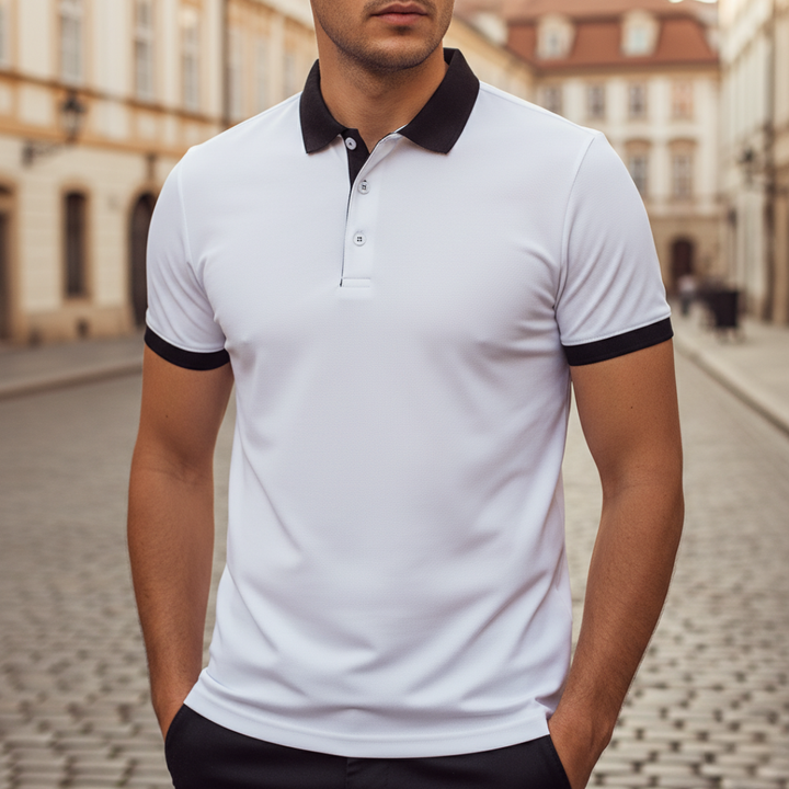 Versatile adult men's short sleeve polo shirt, perfect for any casual occasion.