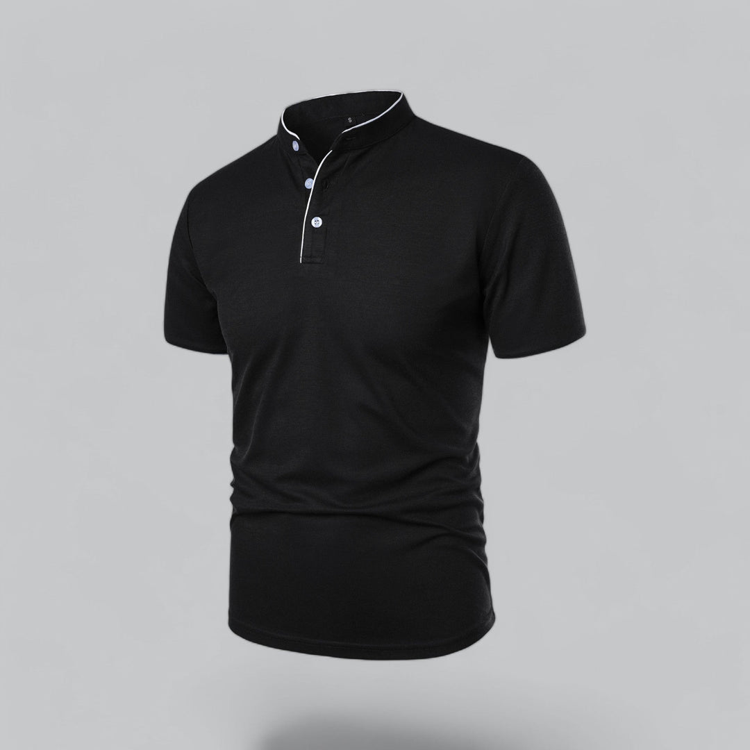 Versatile men's short sleeve polo top, classic button placket, great for everyday wear.