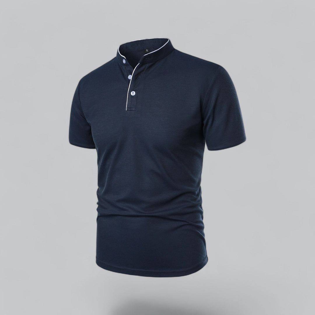 Comfortable men's everyday polo, short sleeve, classic button collar for easy styling.