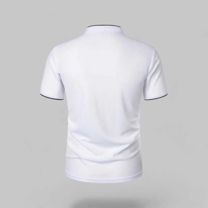 Men's timeless short sleeve polo shirt with a button collar for a smart casual vibe.