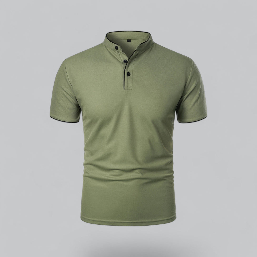 Men's casual classic polo shirt with a neat button collar and short sleeves.