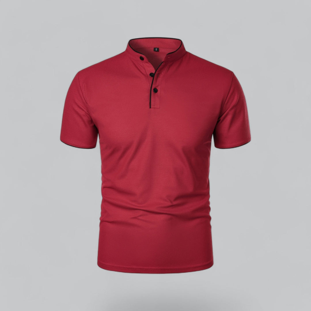 Timeless men's button collar polo top, short sleeve design, for everyday fashion.
