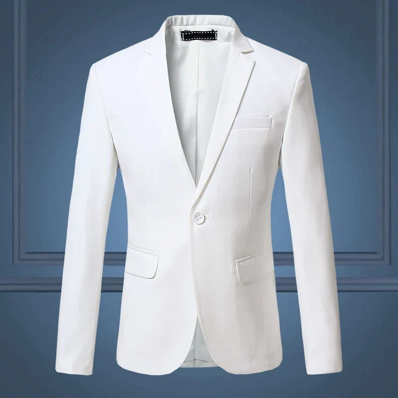 Classic men's single-breasted blazer jacket. Ideal for formal style, business attire, and professional wear.