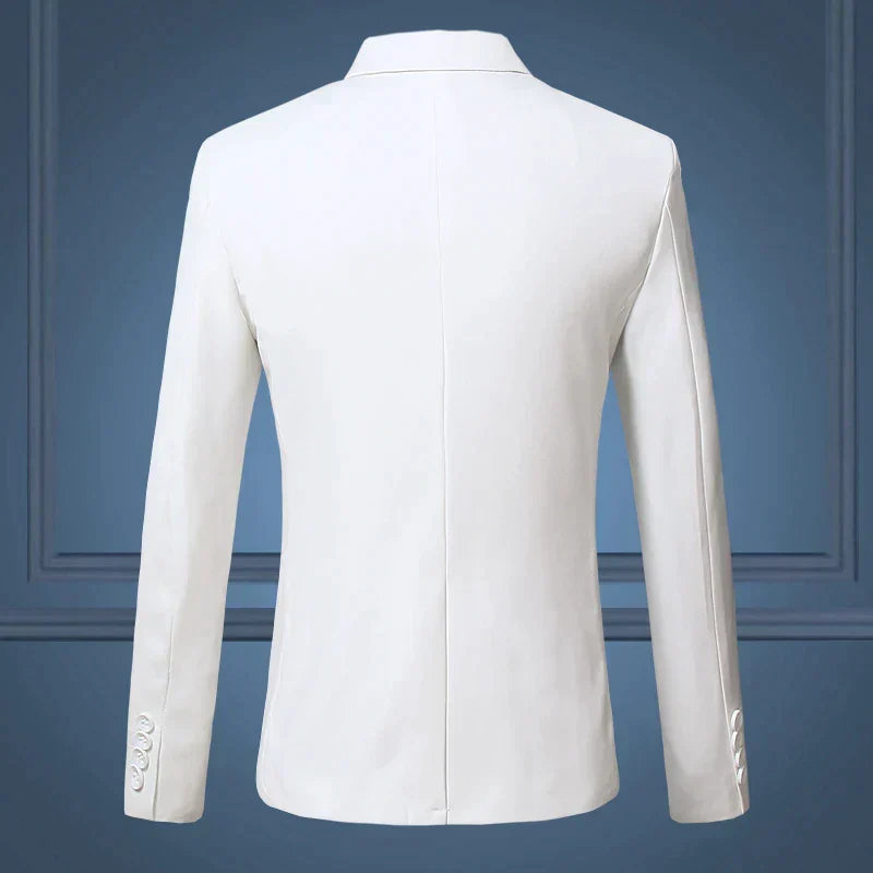 Tailored fit men's single-breasted blazer. Perfect formal jacket for smart casual, workwear, and evening events.