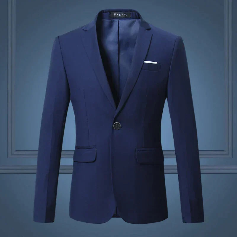 Elegant men's single-breasted blazer for a modern formal look. Tailored fit for business and smart casual events.