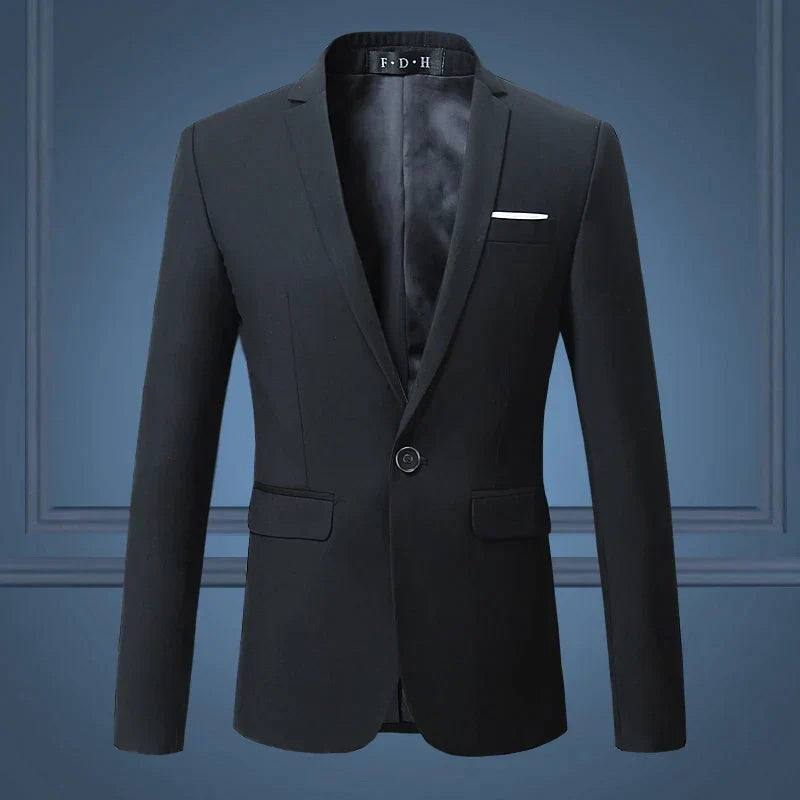 High-quality men's single-breasted blazer jacket. Perfect tailored fit for formal business and smart casual style.