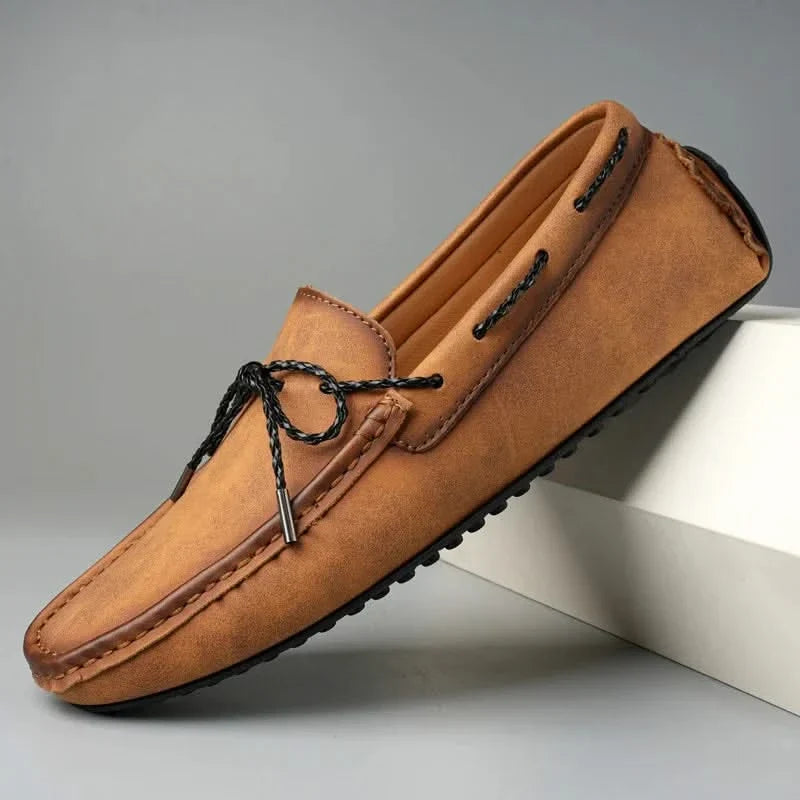 Men's classic moccasin style slip-on loafers. Versatile casual & formal dress shoes, comfortable everyday footwear.