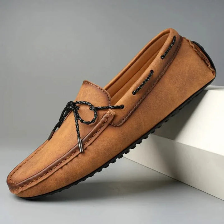 Men's classic moccasin style slip-on loafers. Versatile casual & formal dress shoes, comfortable everyday footwear.