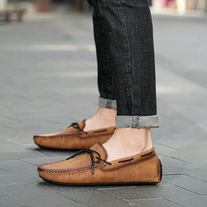 Everyday men's slip-on loafers. Classic, comfortable footwear for casual or smart-casual wear, stylish men's shoes.