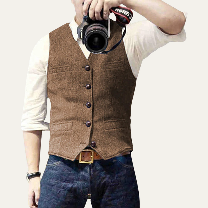 A timeless men's classic waistcoat, a formal button-up vest for elegant layering.