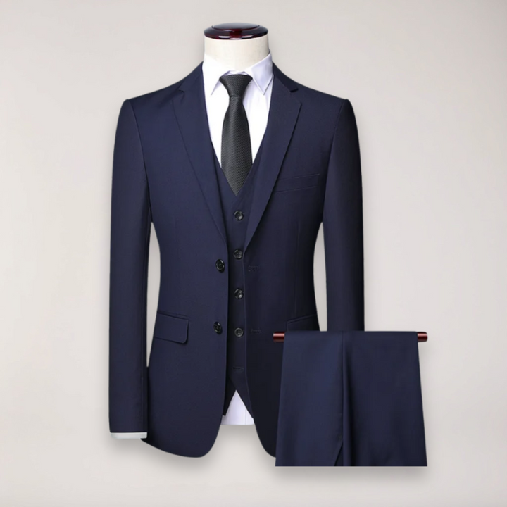 Classic men's three-piece formal suit for weddings & events. Tailored fit, stylish business wear.