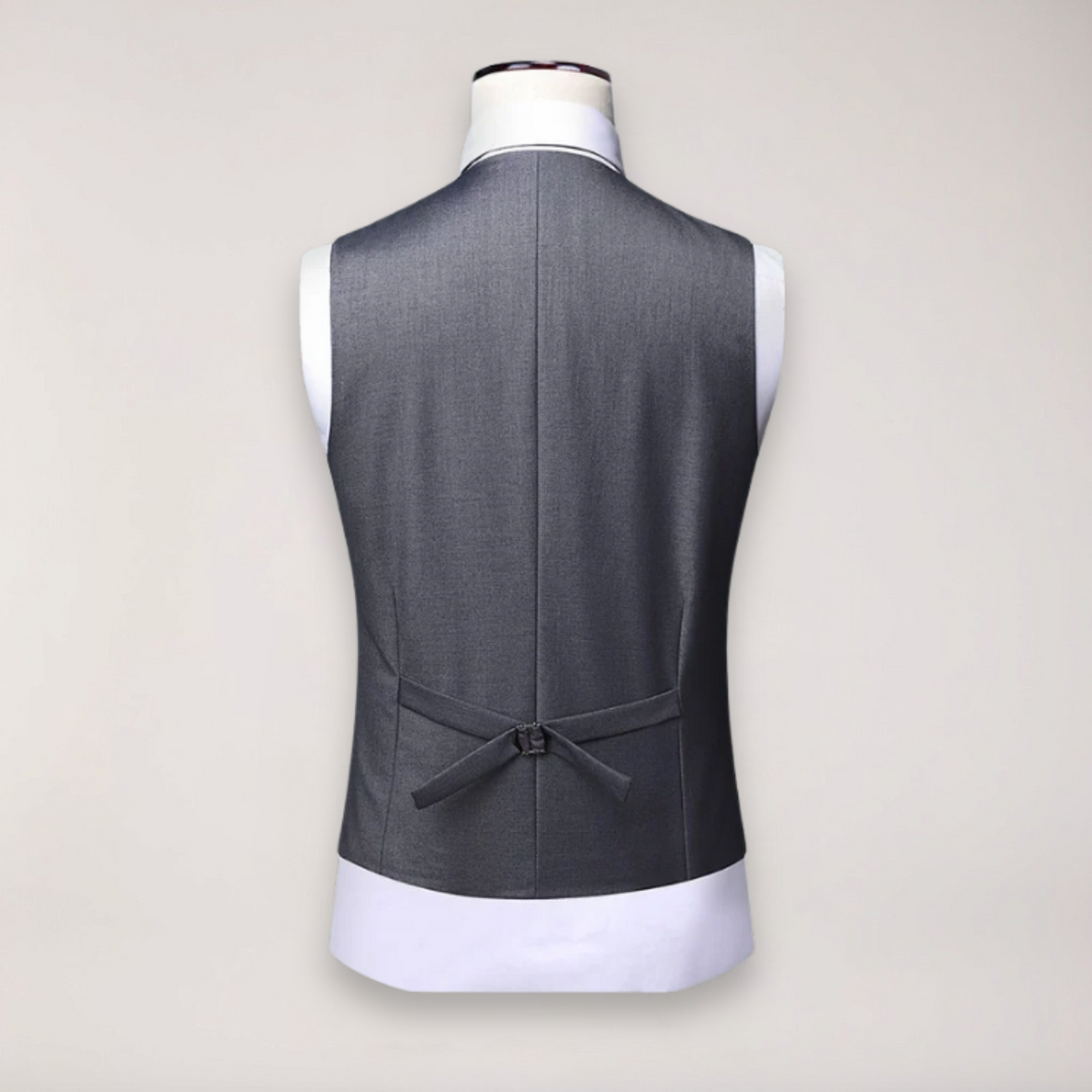Handsome men's tailored three-piece suit. Perfect formal wear for weddings, proms, & business.