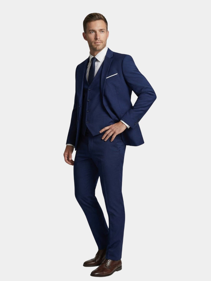 Classic men's three-piece suit for formal events, business meetings, and professional office wear.