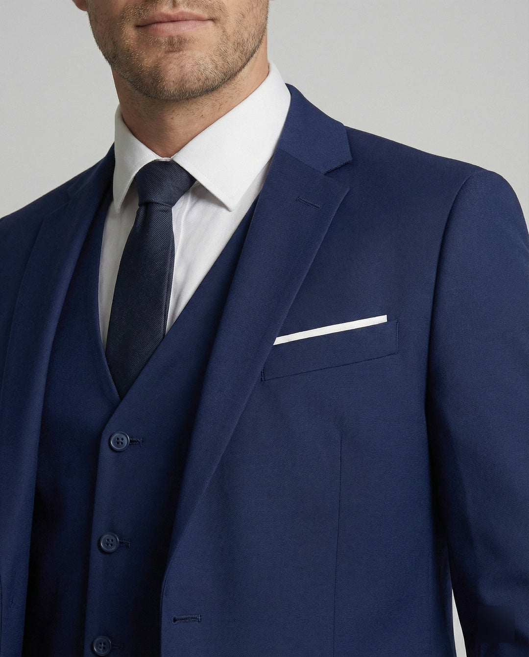 Elegant men's three-piece suit with vest. Ideal classic formal wear for any season and occasion.
