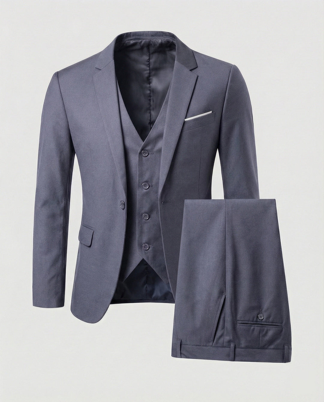 Close-up of a men's classic suit jacket lapel, showcasing quality fabric and professional tailoring.