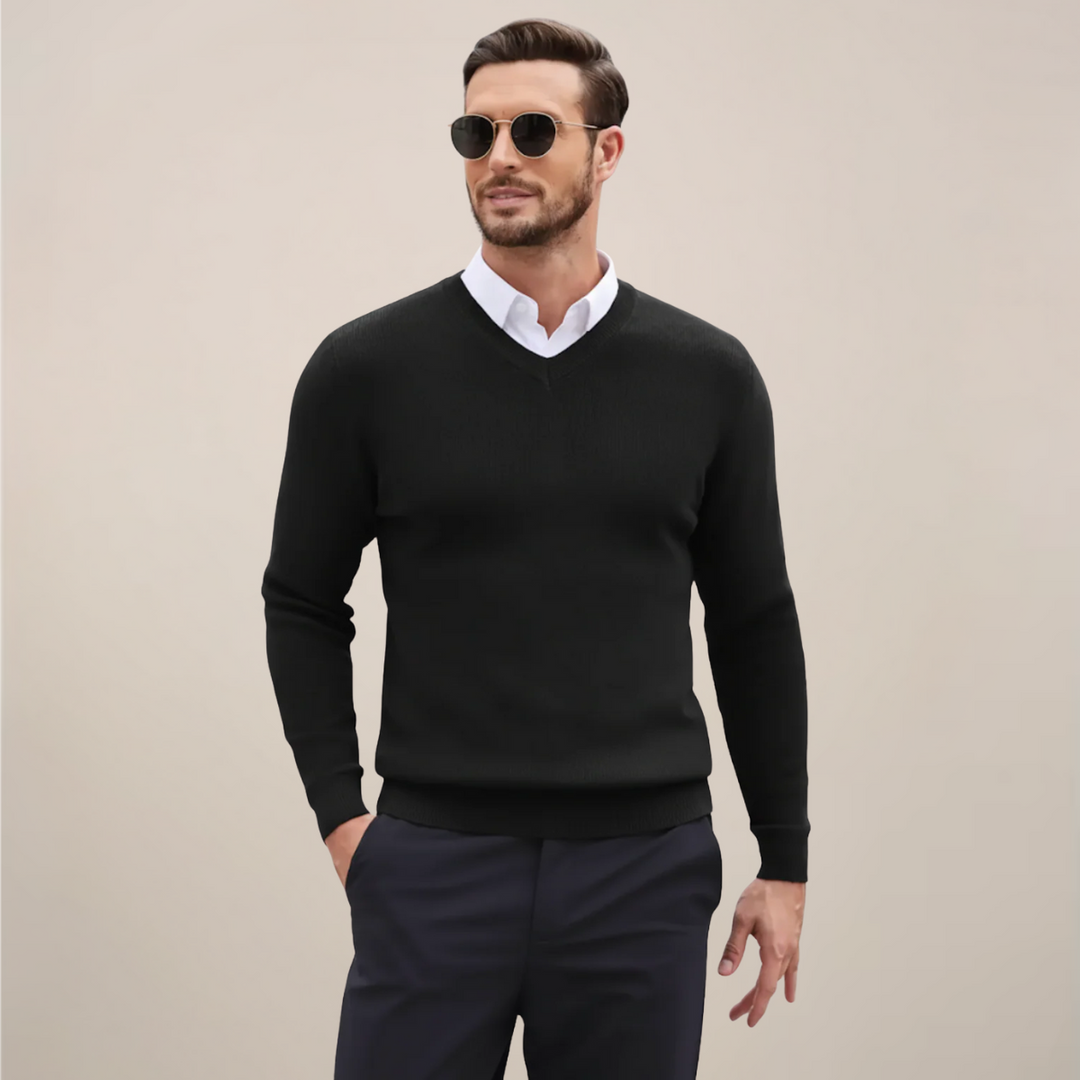 Versatile men's V-neck sweater. A classic pullover for fall fashion, winter warmth, office, or casual outfits.