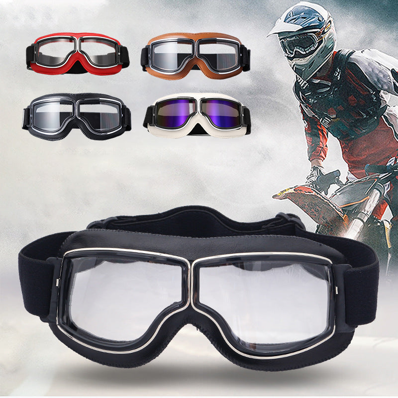 Vintage style motorcycle goggles with adjustable strap for comfort.