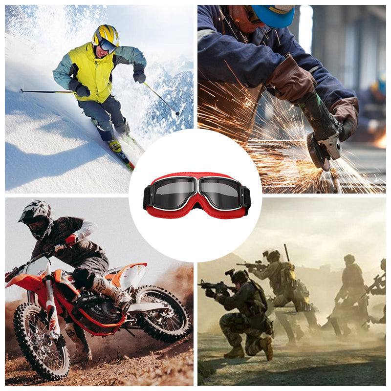 Flexible unisex motorcycle goggles, perfect for road trips and vintage style.