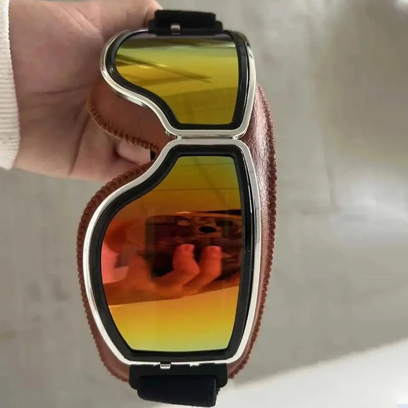 Stylish retro motorcycle goggles for men and women, with UV and wind shield.