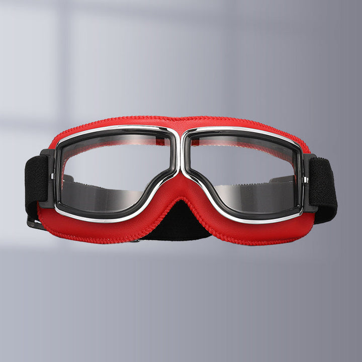 Unisex motorcycle goggles, vintage appeal, comfortable for long rides.
