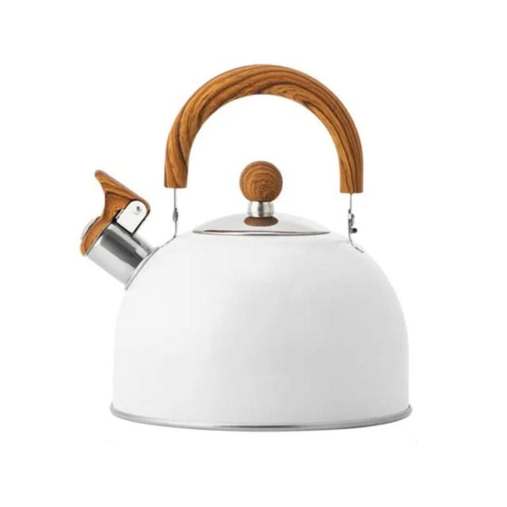 Traditional 3-quart whistling kitchen kettle with classic design, essential for boiling water & tea.