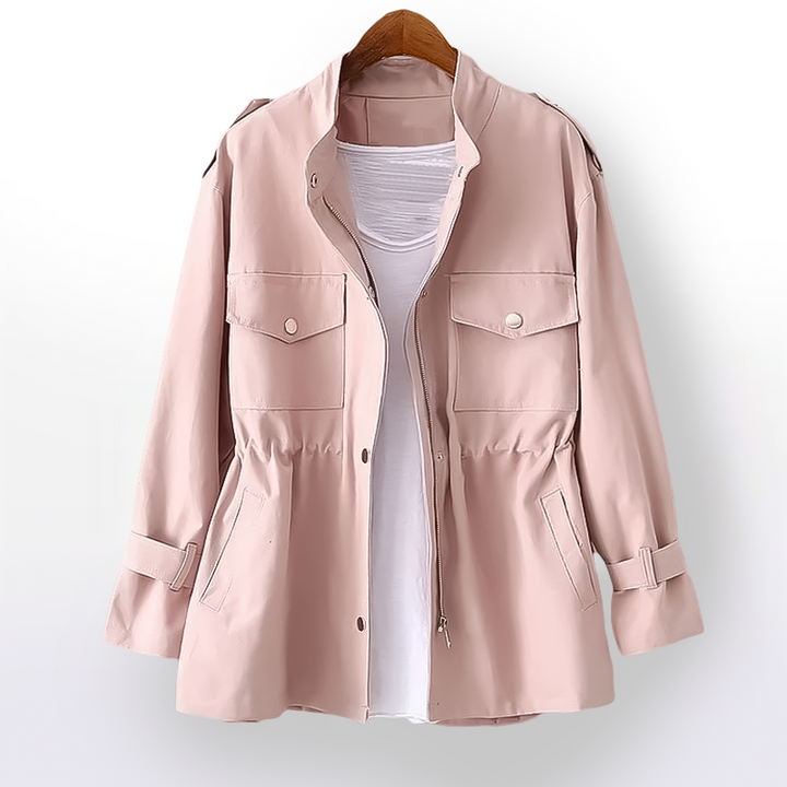 Stylish women's long trench coat, versatile outerwear for fall & spring. Features a sophisticated notch collar.