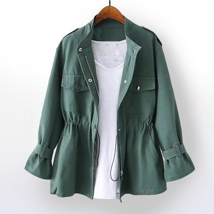 Elegant women's structured trench coat with belt & notch collar, perfect sophisticated outerwear for any occasion.