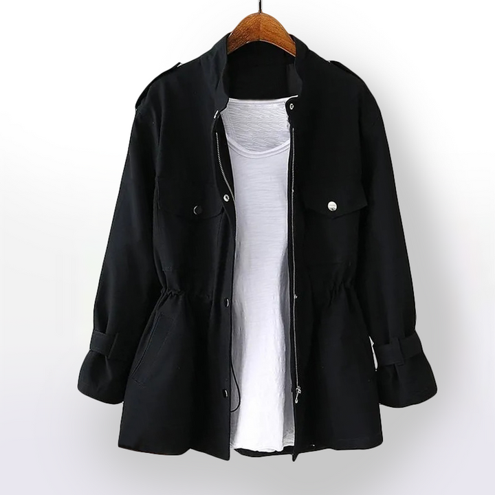 Women's classic trench coat, a timeless piece with a flattering belt & elegant notch collar. Versatile outerwear.