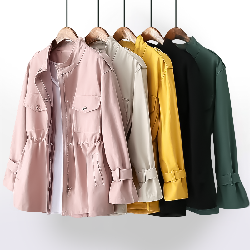Sophisticated women's long trench coat with a notch collar & belt. Ideal spring & fall jacket outerwear.