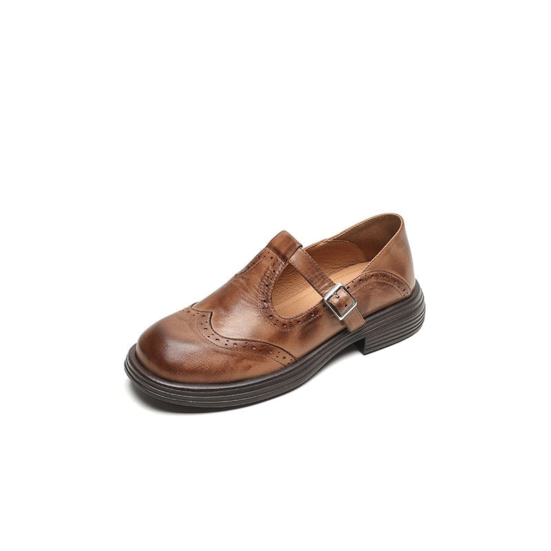 Classic women's flat sandals, Mary Jane style with buckle strap, designed for all-day comfort & casual fashion.