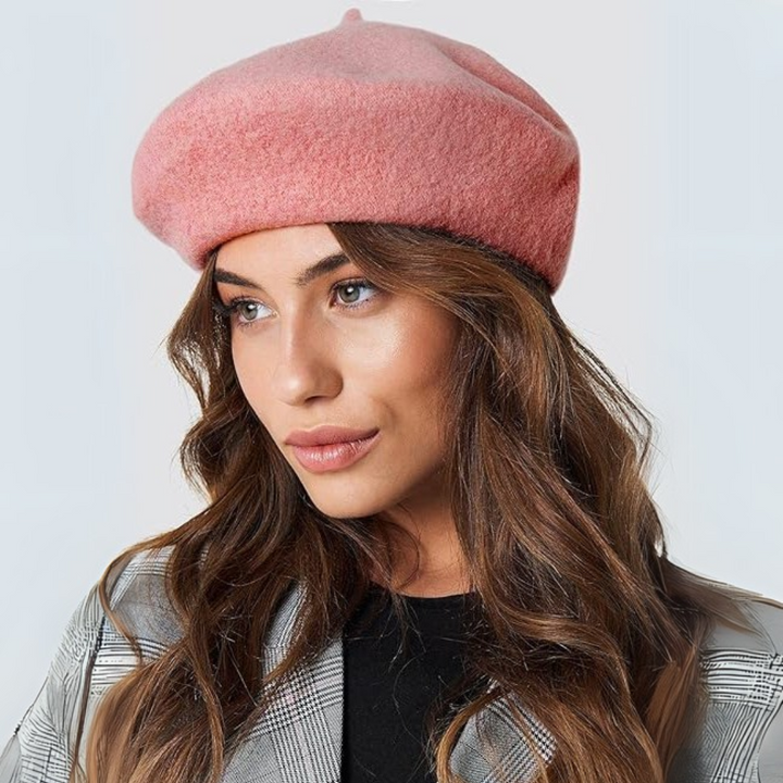Yellow classic French beret hat, a playful yet elegant women's fashion statement.