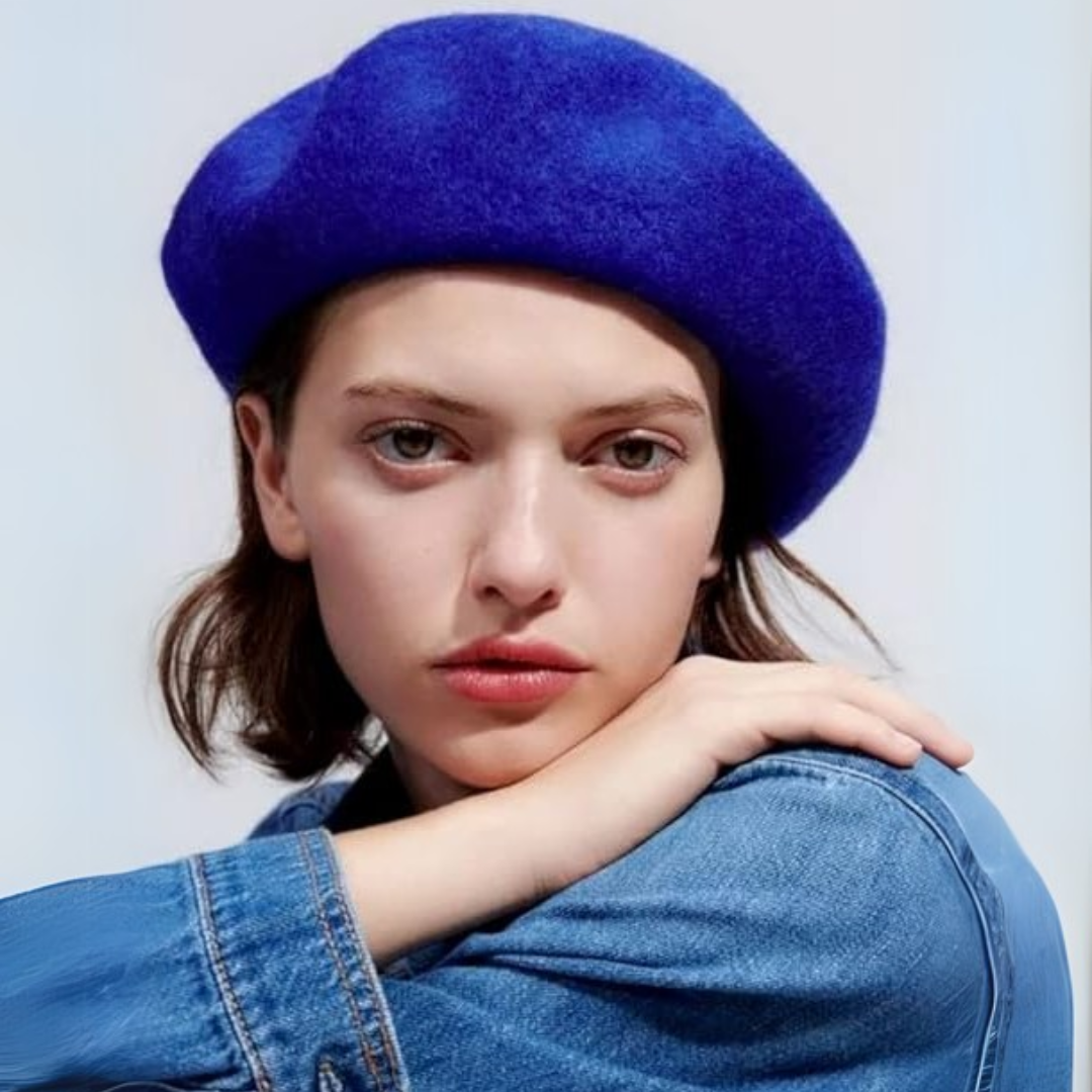 Women's classic French beret, enhancing any outfit with its timeless Parisian charm.