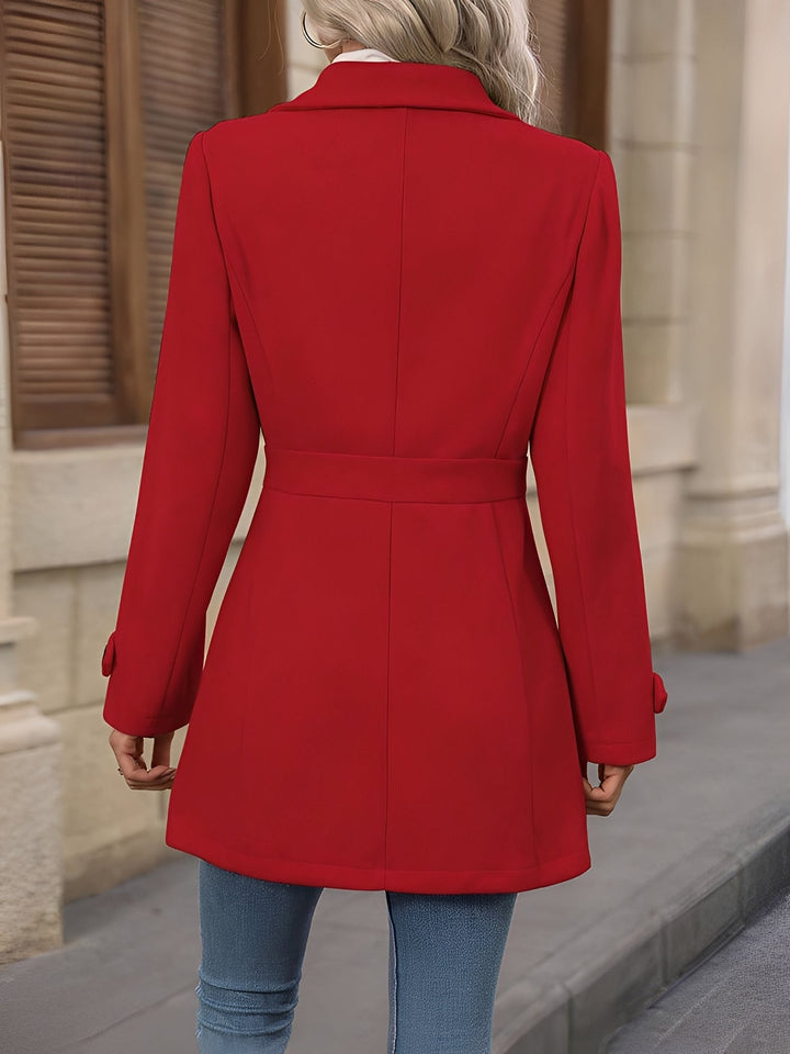 Spring jacket for women, a stylish notch collar trench coat with an adjustable belt. Classic outerwear.