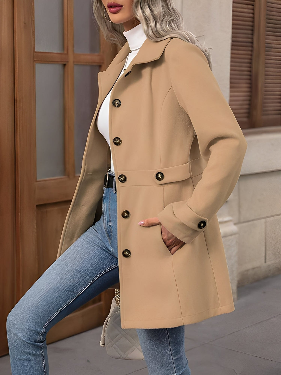 Elegant women's outerwear, a classic belted trench coat with a sophisticated notch collar for women.