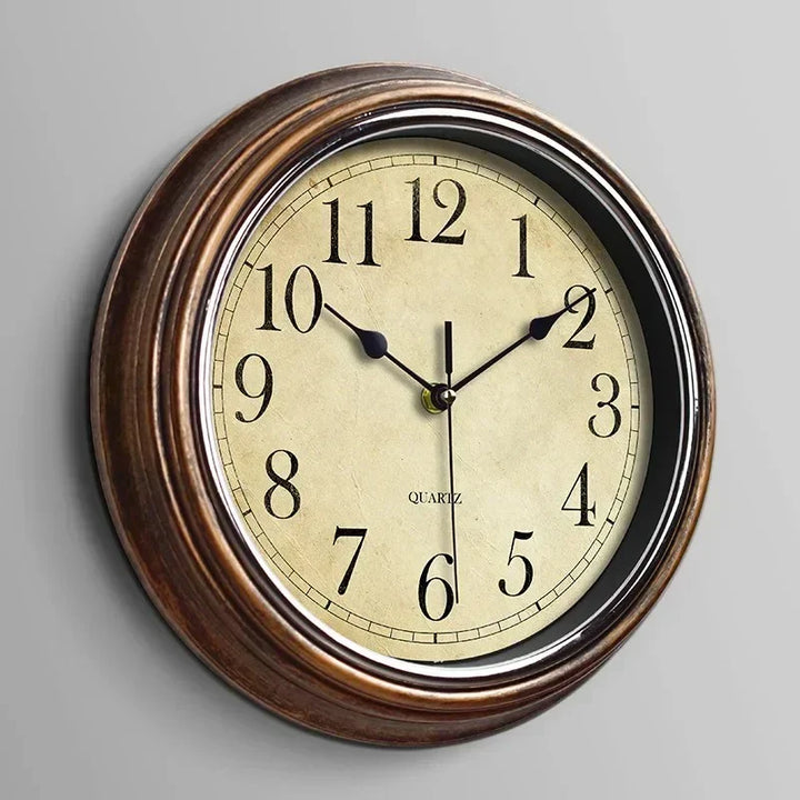 Classic wood wall clock with large, easy-to-read numbers. Perfect silent vintage home decor for living room or office.