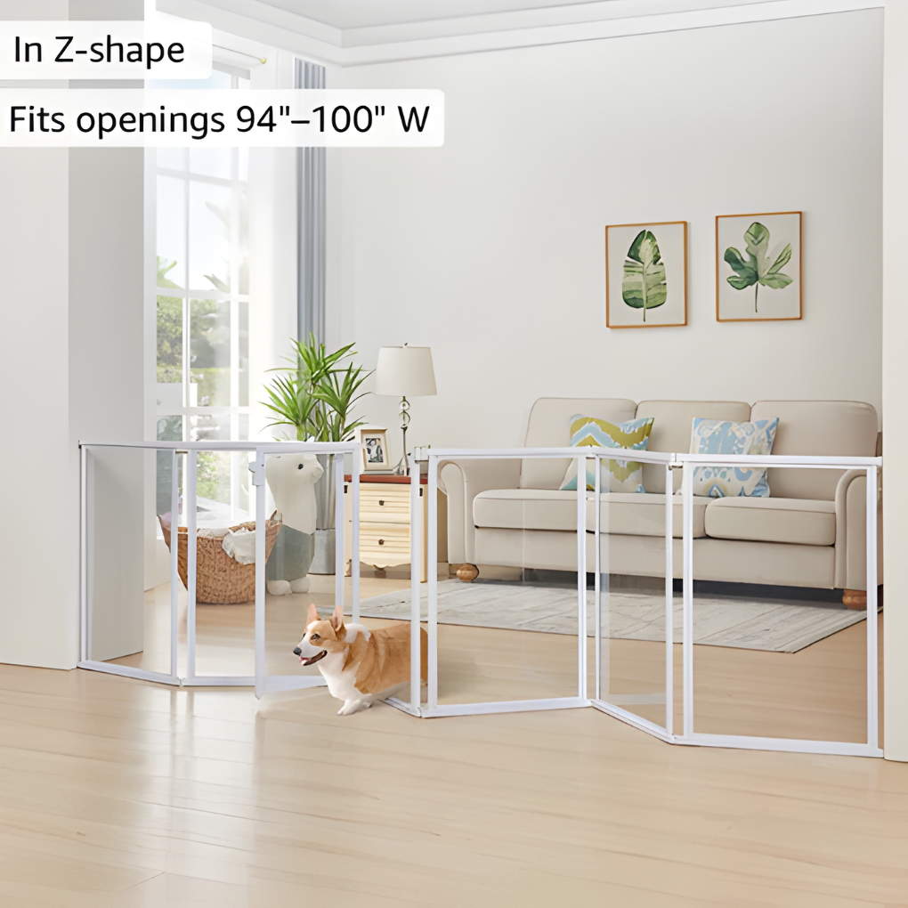 Clear acrylic pet playpen, ideal for small dogs and puppies. Transparent indoor/outdoor enclosure for safe pet containment.