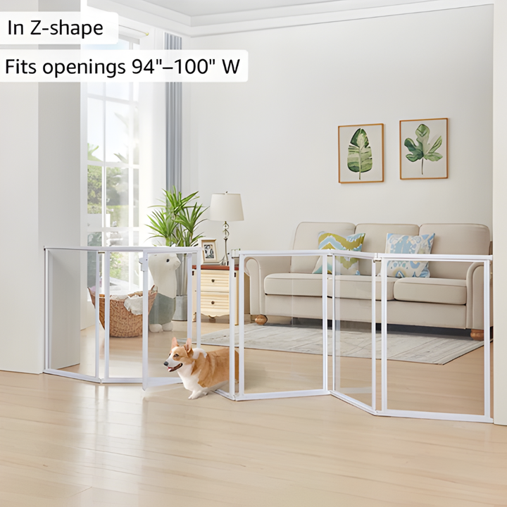Clear acrylic pet playpen, ideal for small dogs and puppies. Transparent indoor/outdoor enclosure for safe pet containment.