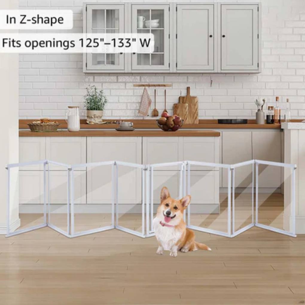 Modern clear acrylic pet playpen for small animals. Durable, see-through dog playpen for indoor/outdoor use, easy to clean.