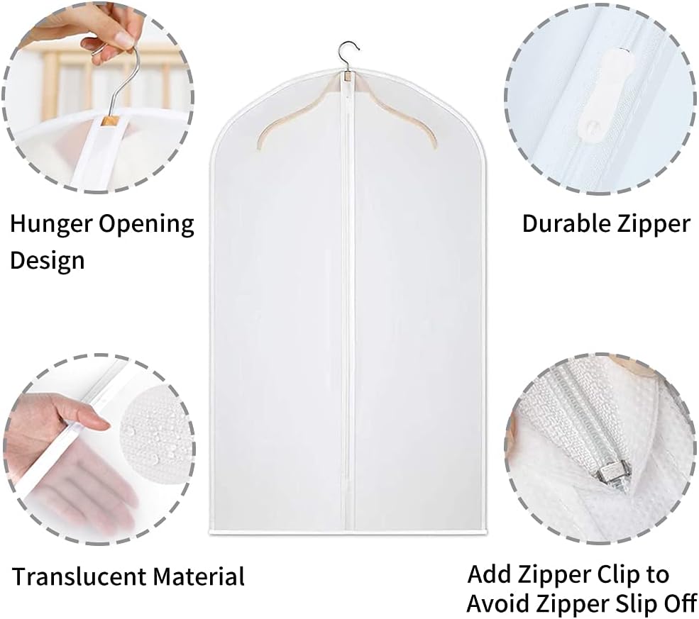 Durable PEVA dress covers, 12-pack, for dust-free wardrobe organization and travel.