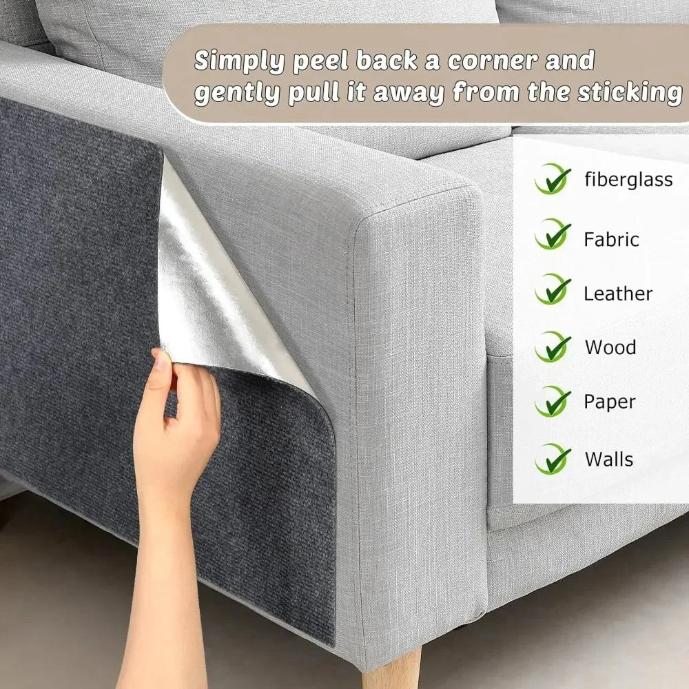 Flexible, clear self-adhesive furniture shield. Invisible protection from cat scratches.